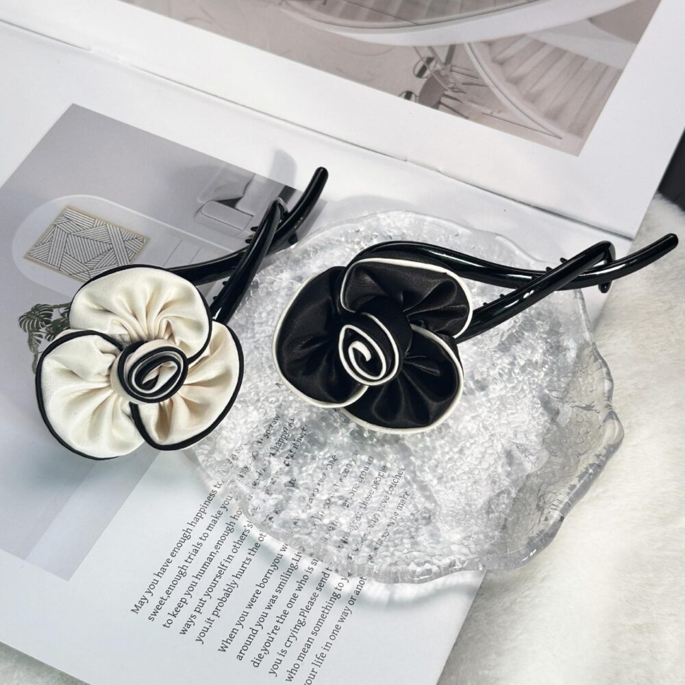 Black & White Camellia Concorde Clip | French Twist Hair Slide