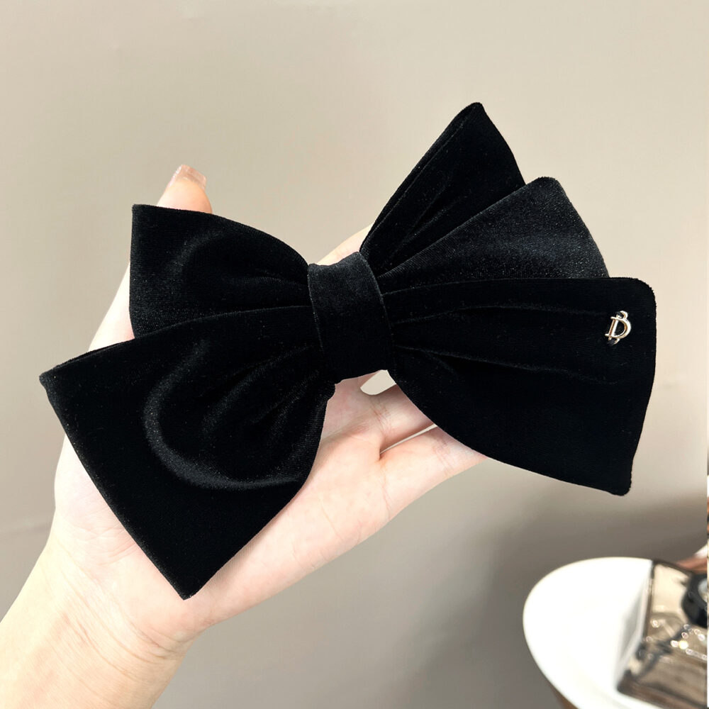 "Old Money" Black Velvet Bow Clip with Silver Charm